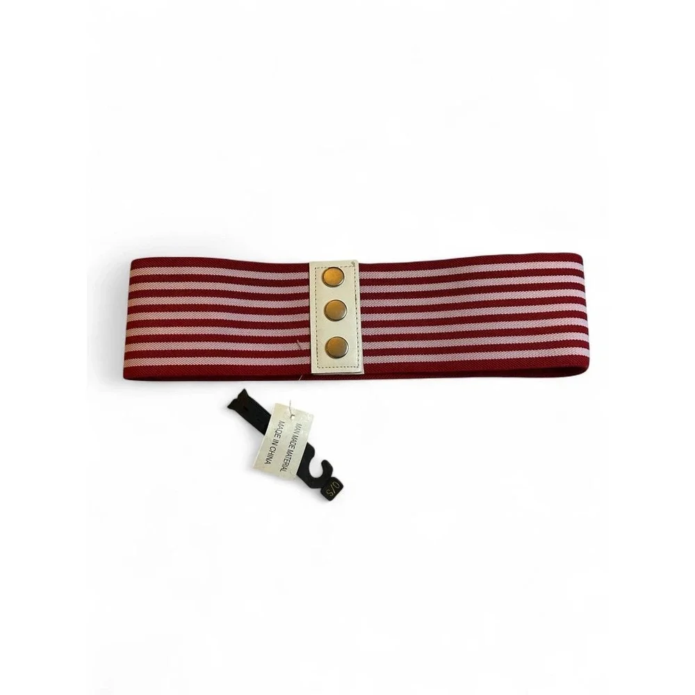 Waist Belt Retro Nautical Cute Coquette Candy Stripe Stretch Cinch Red White S/M